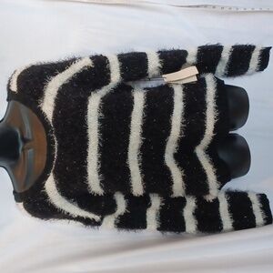 David Kahn black shiny pearl stripe drop shoulder scoop neck Sweater